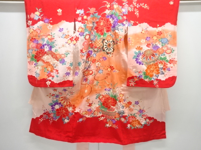 JAPANESE KIMONO / ANTIQUE HANAGURUMA PATTERN KIMONO